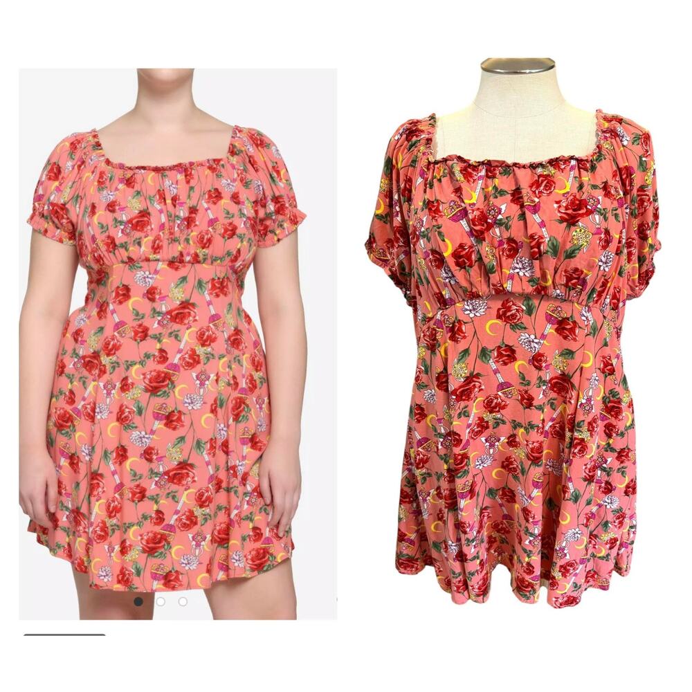 Hot Topic Plus Size 4 (4X) Pretty Guardian Sailor Moon Roses Pink‎ Mini Dress